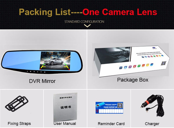 E-ACE Full HD 1080P Car Dvr Camera Auto 4.3 Inch Rearview Mirror Digital Video Recorder Dual Lens Registratory Camcorder