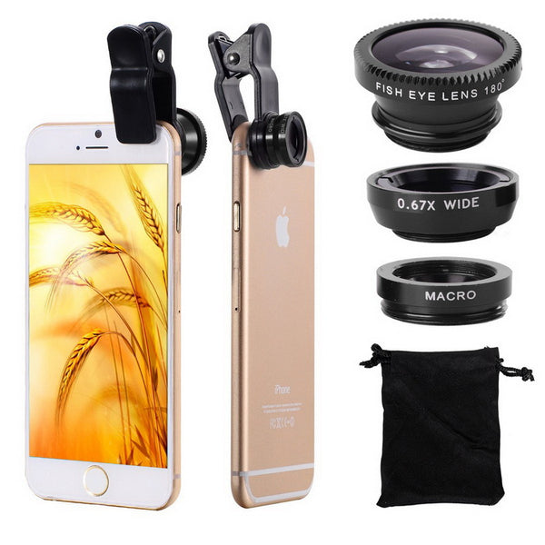 Crouch 3 in 1 Wide Angle Macro Fisheye Lens Kit + Clip Smartphone Mobile Phone lenses Fish Eye for iPhone 6 6s 7Plus Camera L