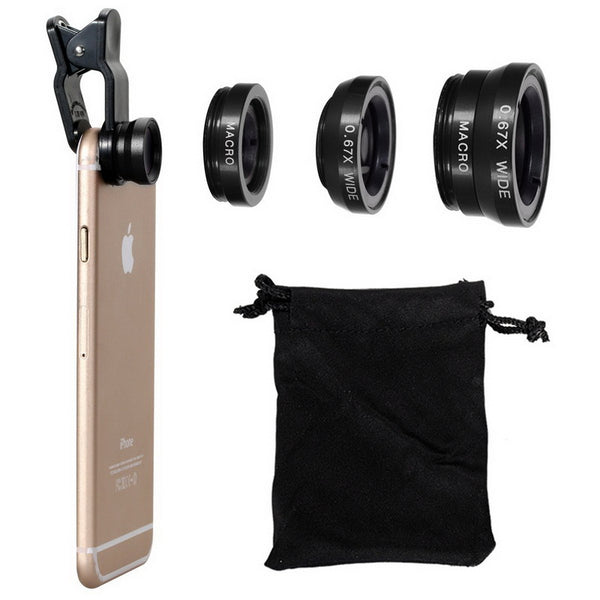 Crouch 3 in 1 Wide Angle Macro Fisheye Lens Kit + Clip Smartphone Mobile Phone lenses Fish Eye for iPhone 6 6s 7Plus Camera L