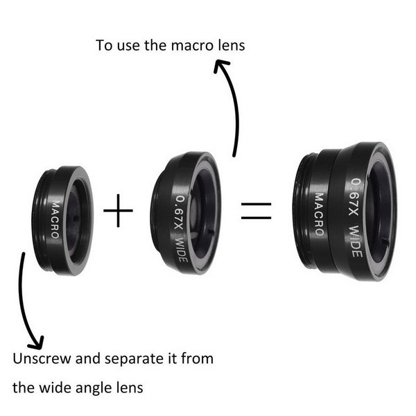 Crouch 3 in 1 Wide Angle Macro Fisheye Lens Kit + Clip Smartphone Mobile Phone lenses Fish Eye for iPhone 6 6s 7Plus Camera L