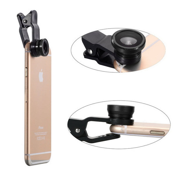 Crouch 3 in 1 Wide Angle Macro Fisheye Lens Kit + Clip Smartphone Mobile Phone lenses Fish Eye for iPhone 6 6s 7Plus Camera L