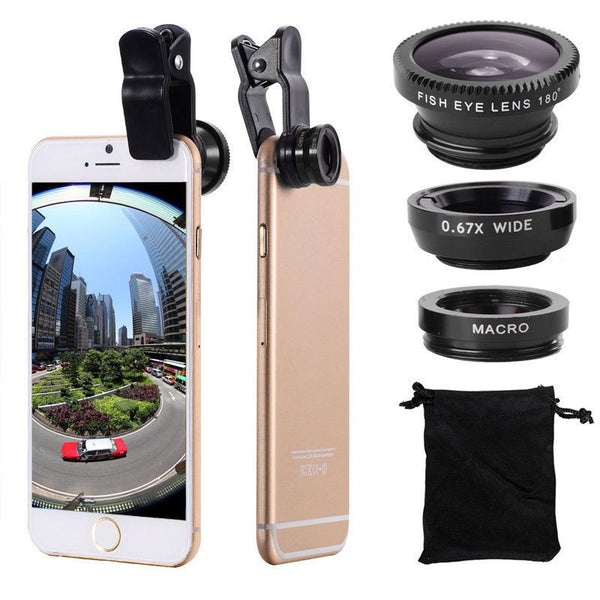 Crouch 3 in 1 Wide Angle Macro Fisheye Lens Kit + Clip Smartphone Mobile Phone lenses Fish Eye for iPhone 6 6s 7Plus Camera L
