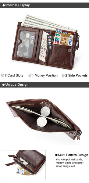 MVA Men Wallets Male Purse Genuine Leather Wallet with Coin Pocket Zipper Short Credit Card Holder Wallets Men Leather Wallet