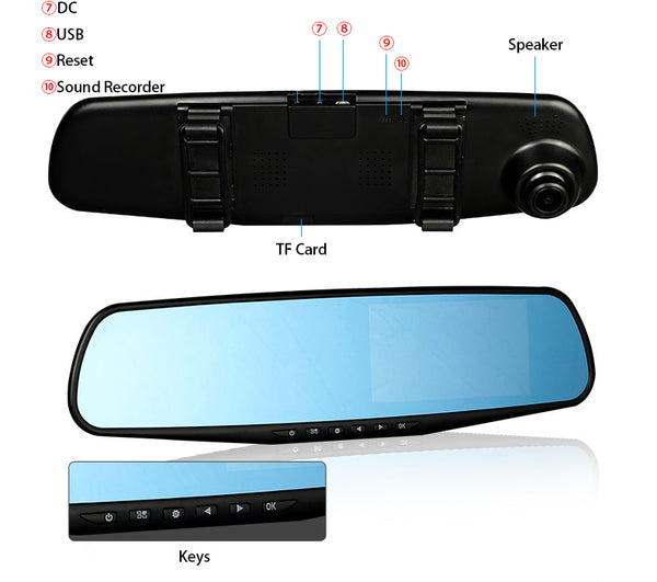 E-ACE Full HD 1080P Car Dvr Camera Auto 4.3 Inch Rearview Mirror Digital Video Recorder Dual Lens Registratory Camcorder