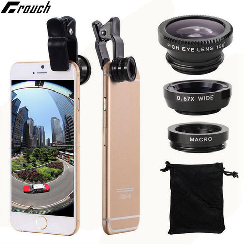 Crouch 3 in 1 Wide Angle Macro Fisheye Lens Kit + Clip Smartphone Mobile Phone lenses Fish Eye for iPhone 6 6s 7Plus Camera L